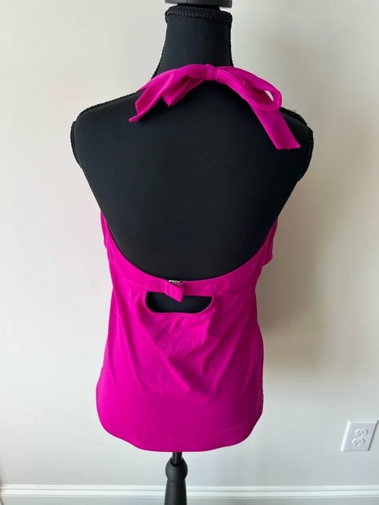 Athleta Womens Faux Wrap Tankini Top Pink Stretch Halter Neck Tie 38D/DDT - Picture 3 of 9